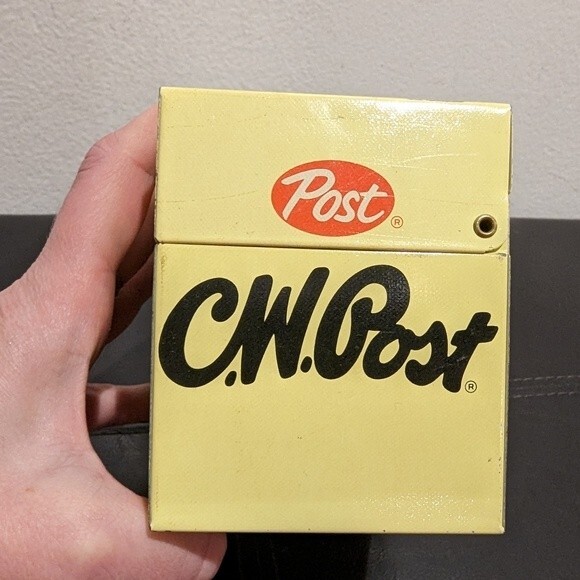 Vintage C.W. Post Cereal Recipe Card Box Tin Metal Advertising Kitchen Decor - Picture 5 of 12